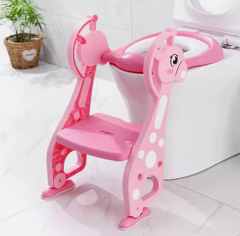 Asiento Reductor De Escalera Para Baño Jirafa Rosa