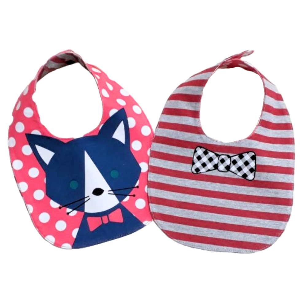 Babero 100% Algodón Doble Faz Con Diseño Gato / Moño