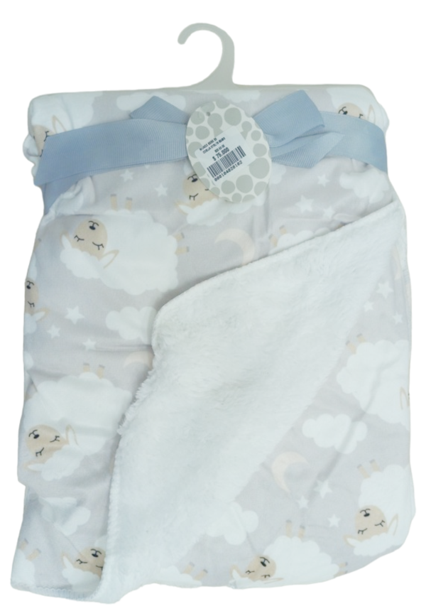 Cobija Ovejitas Blanca Y Gris Doble Faz