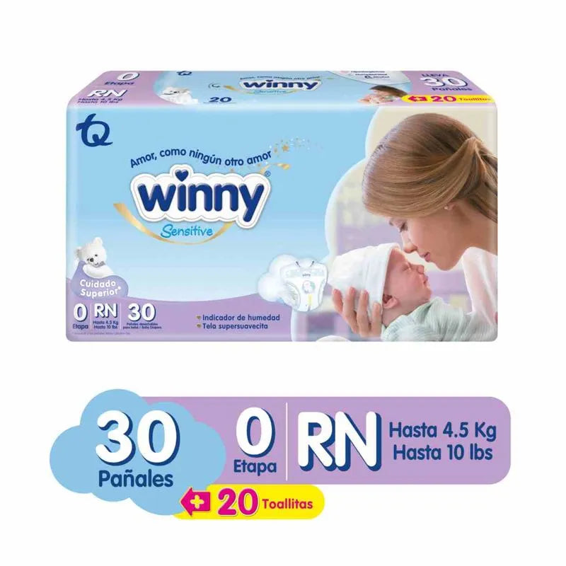 Pañal Winny Sensitive Talla 0 Paquete x30 Unds