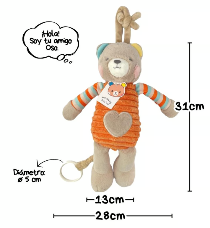 Sonajero Musical Peluche Osito De Cuerda