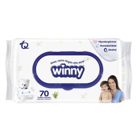 Toallitas Húmedas WINNY con Aloe y Vitamina E (70 und)