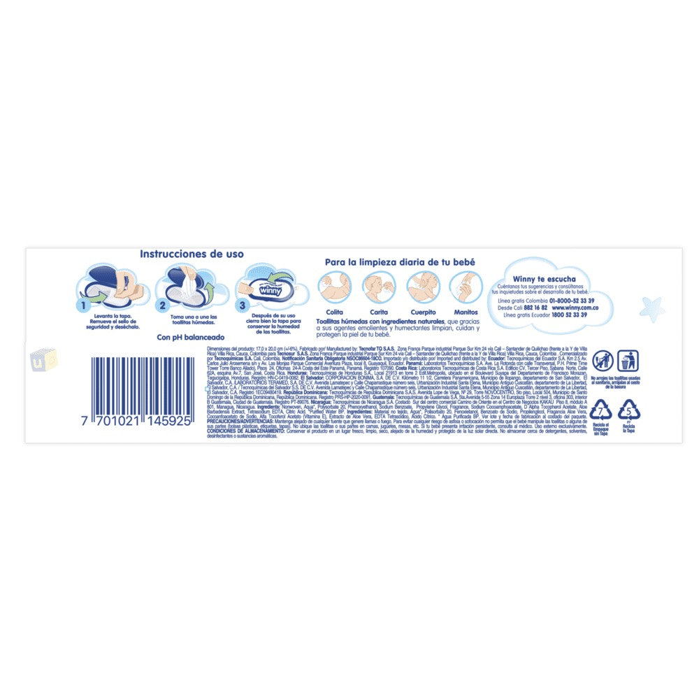 Toallitas Húmedas WINNY con Aloe y Vitamina E (70 und)
