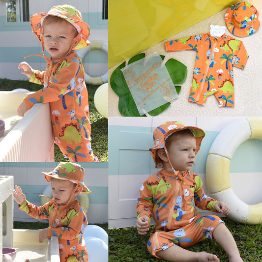 Traje de Baño Dinosaurios 2 Piezas Niño Naranja