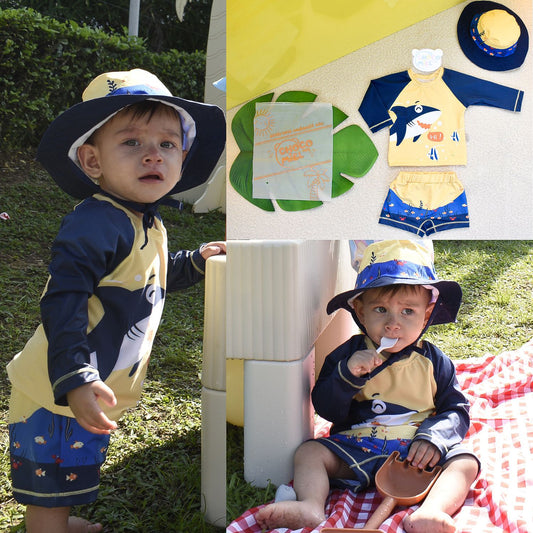 Traje de Baño Tiburón 3 Piezas Niño amarillo