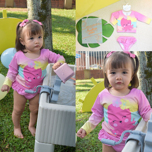 Vestido de Baño Pulpo 2 Piezas Niña Rosado
