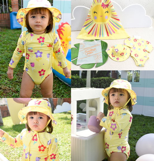 Vestido de Baño Solecito 2 Piezas con Toalla Niña Amarillo