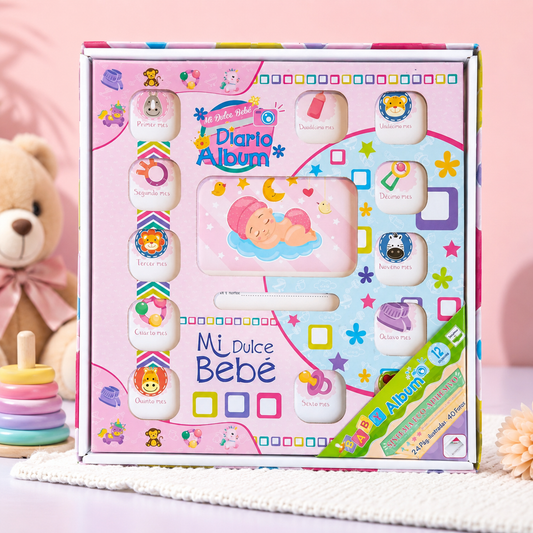 Álbum Diario Recuerdo De Fotos Para Bebé Rosa y Celeste