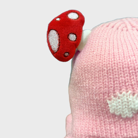 Gorro Tejido Con Pompones Largos Rosa