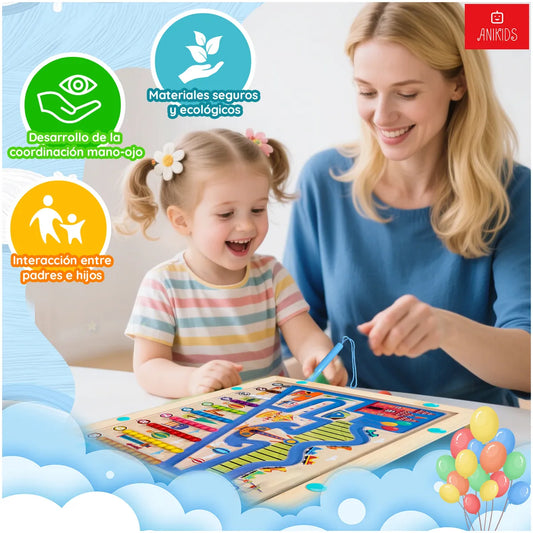 Juguete Madera Laberinto Magnético Ordena Colores