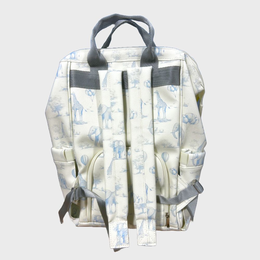 Pañalera Jirafas y Elefantes En Cuero Baby Luna Tipo Morral