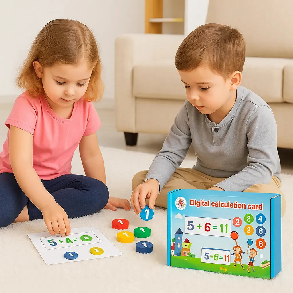 Tarjetas Matemáticas Con Fichas De Madera Juego Calculadora