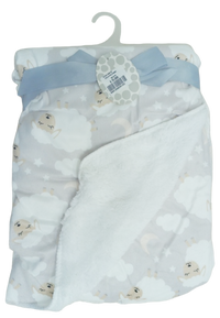 Cobija Ovejitas Blanca Y Gris Doble Faz