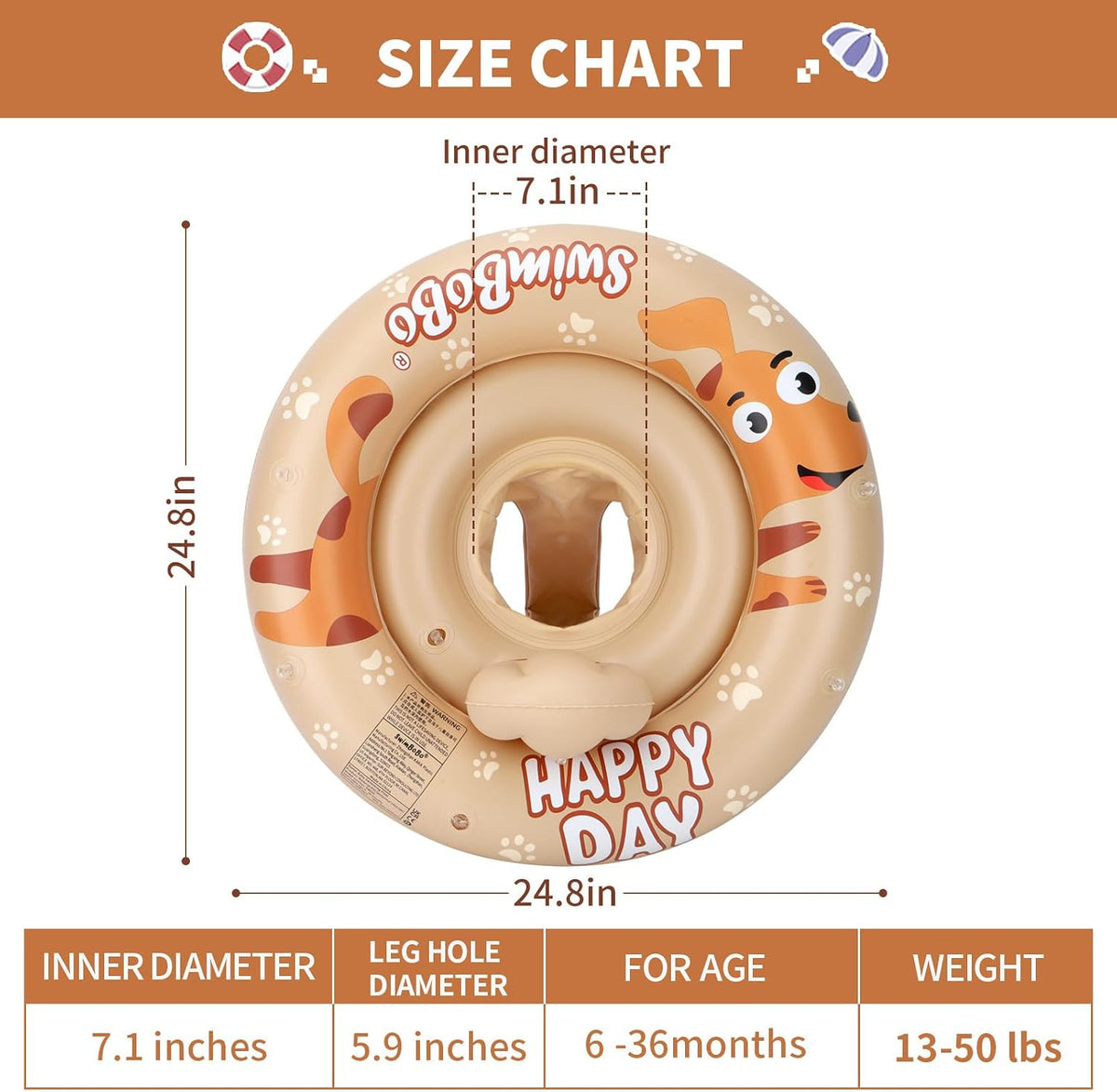 Flotador Inflable Bebé Juguete Natación Perrito Capota