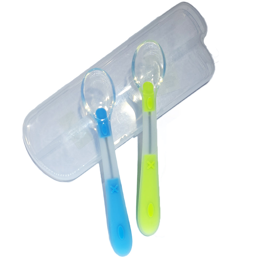 Set Cucharas Siliconadas Con Estuche Azul/Verde