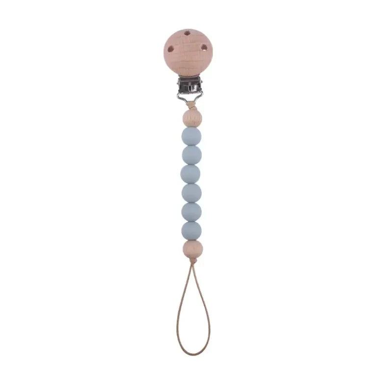 Sujetador Para Chupo Bolitas De Madera Gris