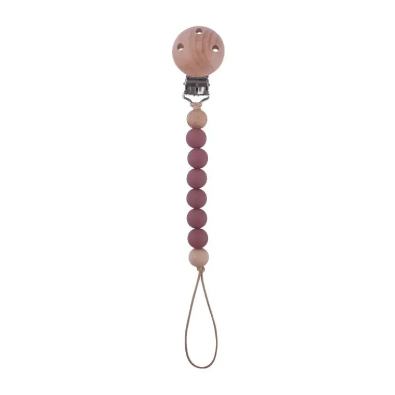 Sujetador Para Chupo Bolitas De Madera Morado