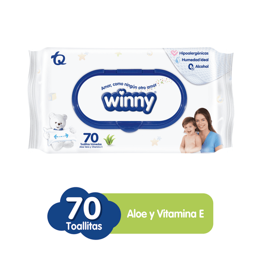 Toallitas Húmedas WINNY con Aloe y Vitamina E (70 und)