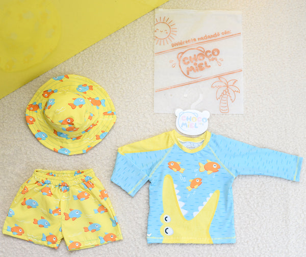 Traje de Baño Cocodrilo 3 Piezas Niño Amarillo