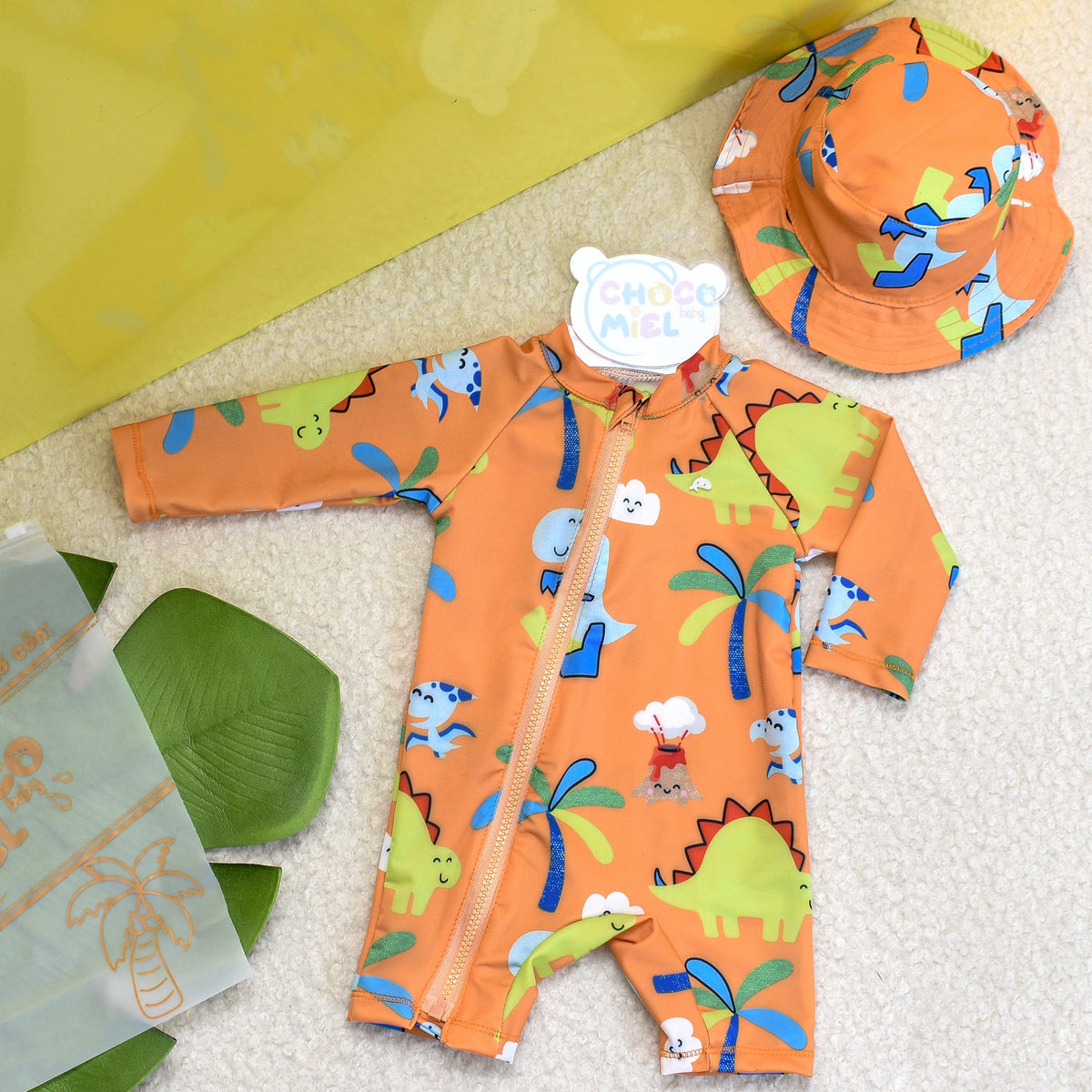 Traje de Baño Dinosaurios 2 Piezas Niño Naranja