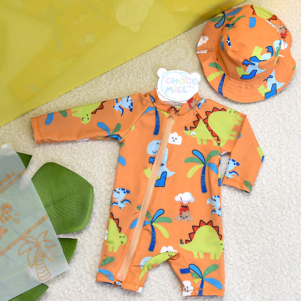 Traje de Baño Dinosaurios 2 Piezas Niño Naranja