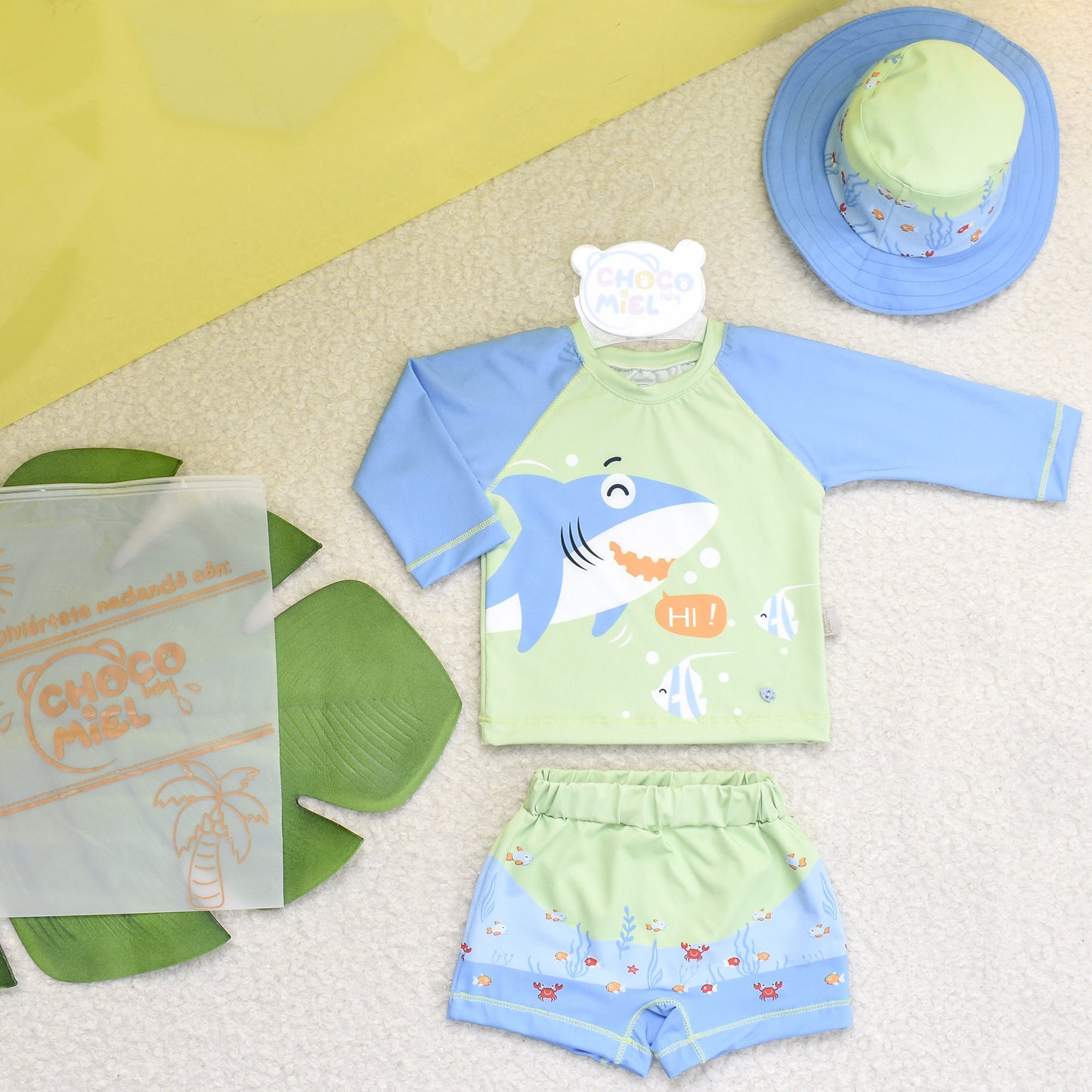 Traje de Baño Tiburón 3 Piezas Niño Verde