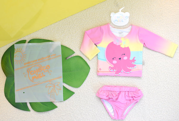 Vestido de Baño Pulpo 2 Piezas Niña Rosado