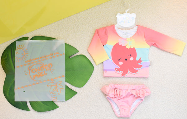 Vestido de Baño Pulpo 2 Piezas Niña Salmón