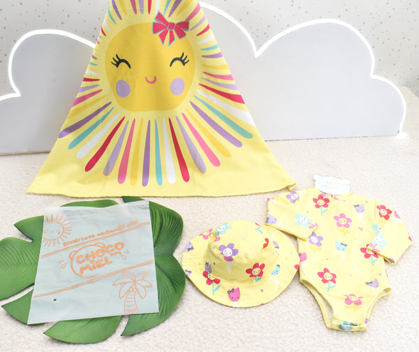 Vestido de Baño Solecito  2 Piezas con Toalla Niña Amarillo