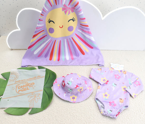 Vestido de Baño Solecito  2 Piezas con Toalla Niña Morado