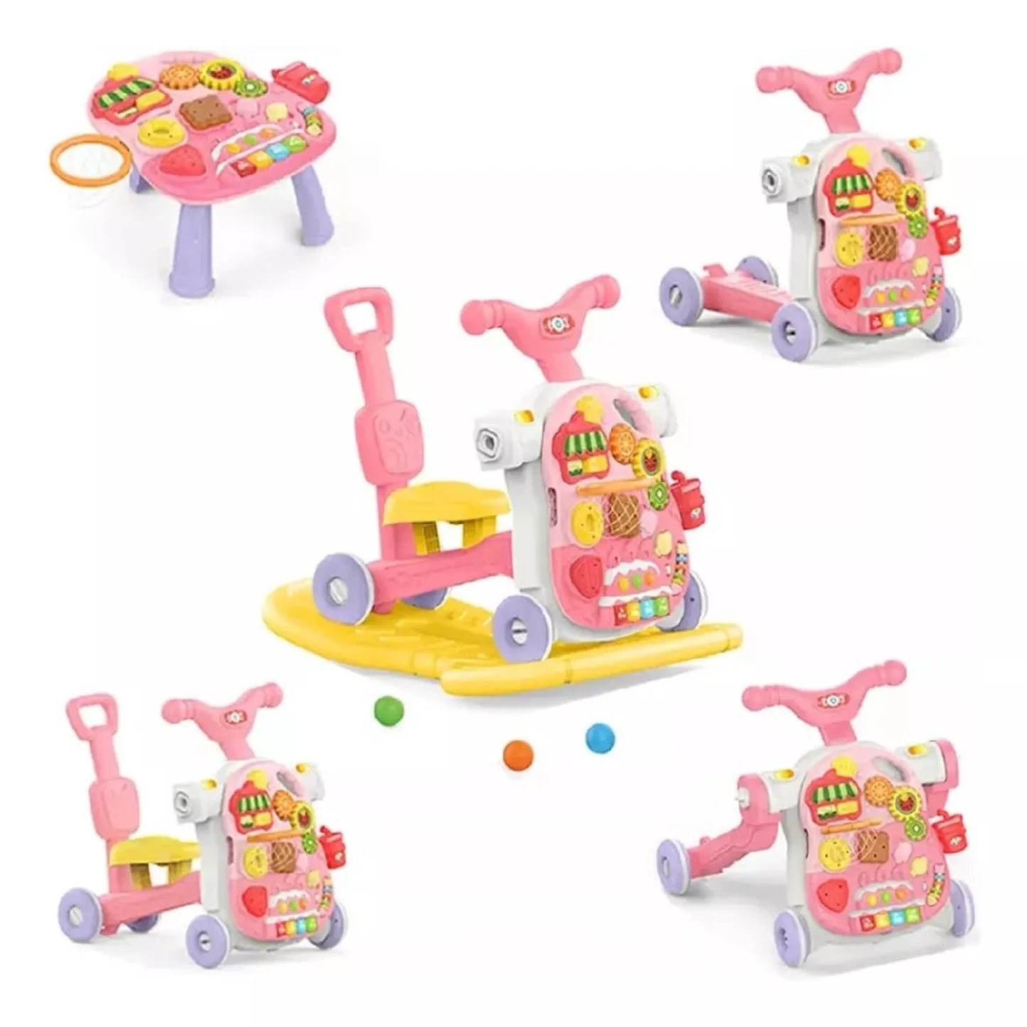 Andadera 5 en 1 Multi Función Musical Con Juegos Rosado
