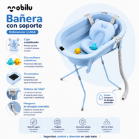 Bañera para Bebé con Soporte LUMA | Mobilu – Termómetro y Cojín