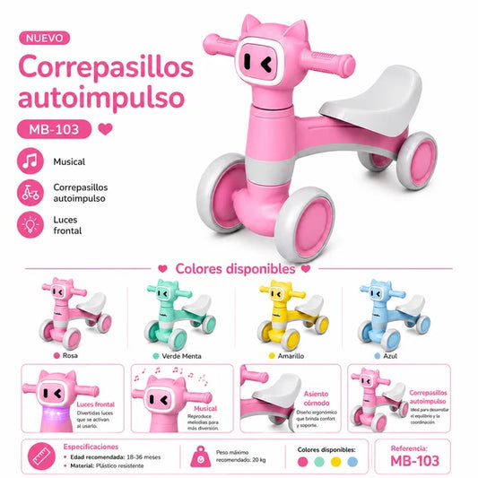 Bicicleta de Equilibrio Corre Pasillos Musical Rosa