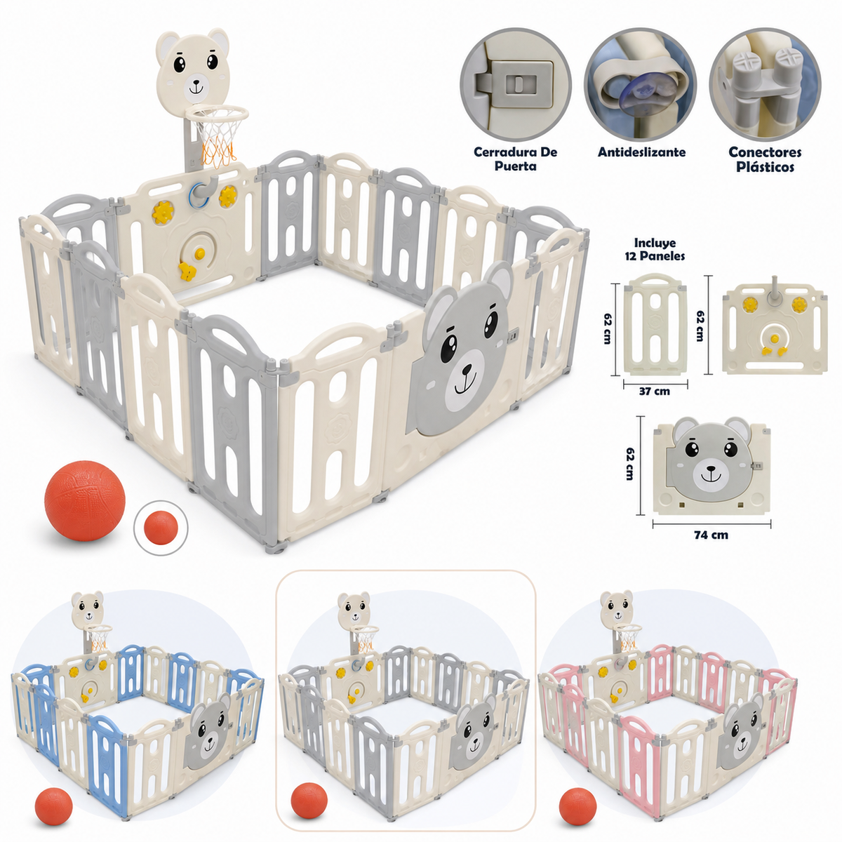 Corral para Bebé Plegable de 12 Paneles con Pelota