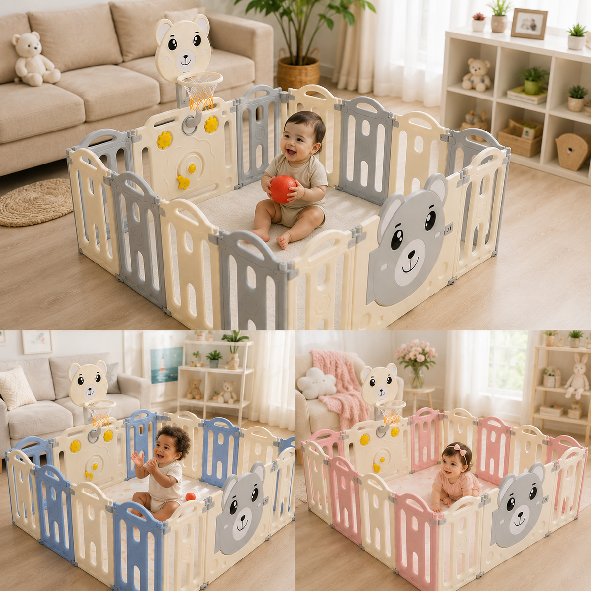 Corral para Bebé Plegable de 12 Paneles con Pelota