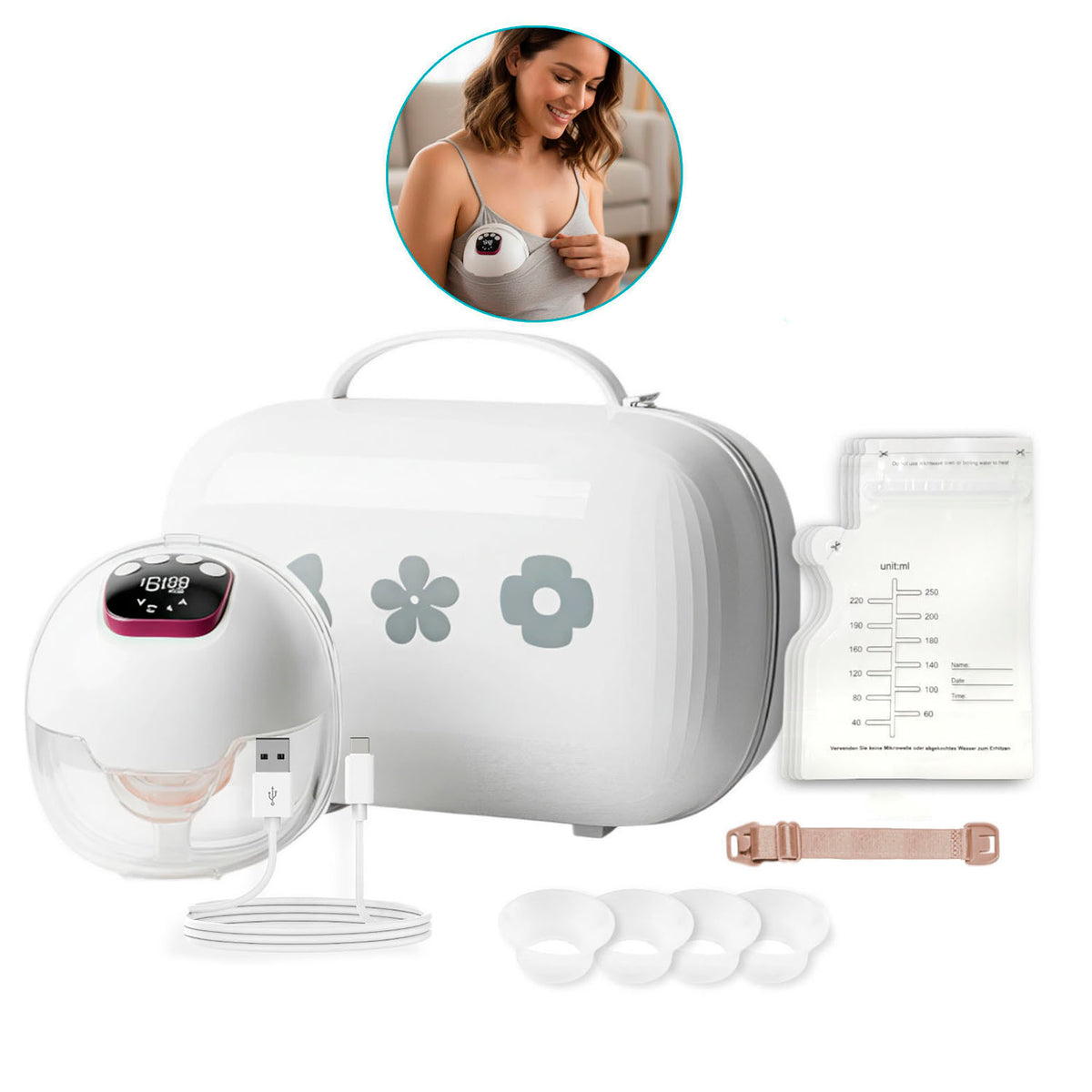Extractor Doble Eléctrico Inalámbrico De Leche Materna Estuche y Bolsas