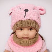 Gorro Con Bufanda Tejido Osita Rosa
