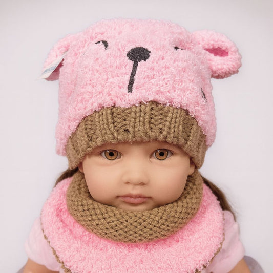 Gorro Con Bufanda Tejido Osita Rosa