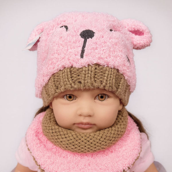 Gorro Con Bufanda Tejido Osita Rosa