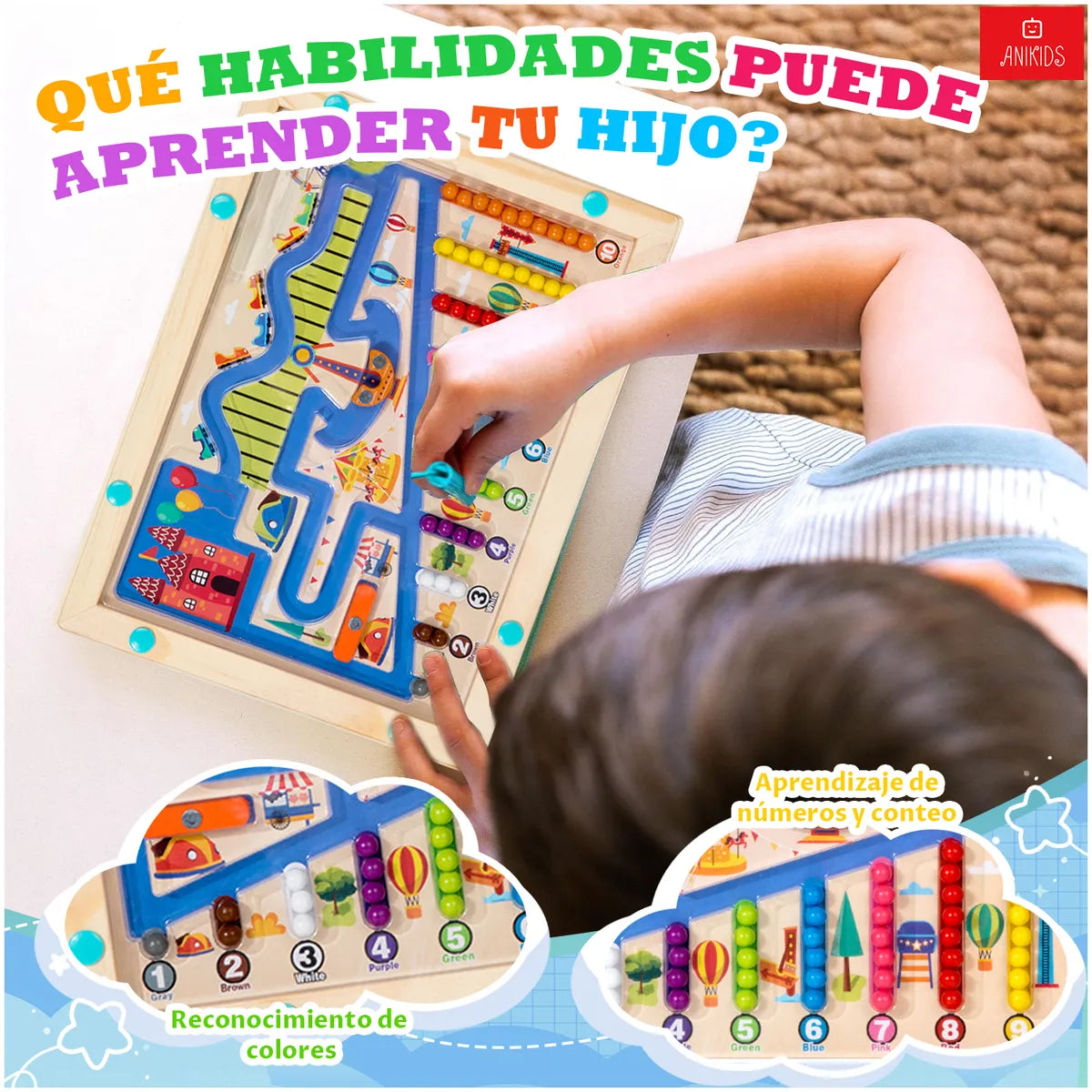 Juguete Madera Laberinto Magnético Ordena Colores