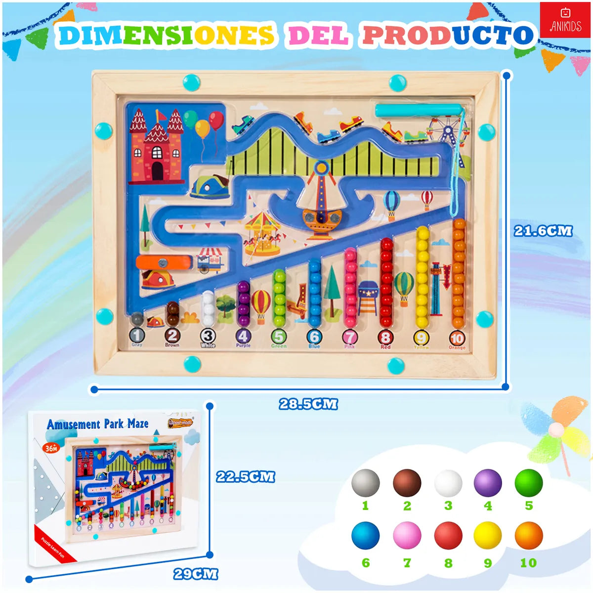 Juguete Madera Laberinto Magnético Ordena Colores