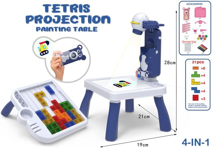 Mesa 4 en 1 Creativa De Dibujo Con Proyector y Juegos Portable