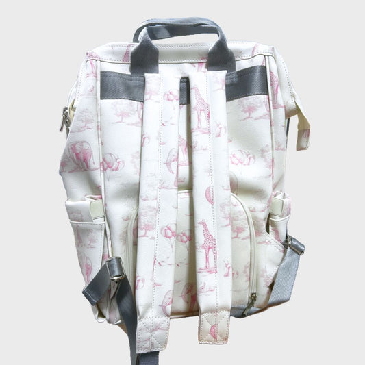 Pañalera Jirafas y Elefantes En Cuero Baby Luna Tipo Morral