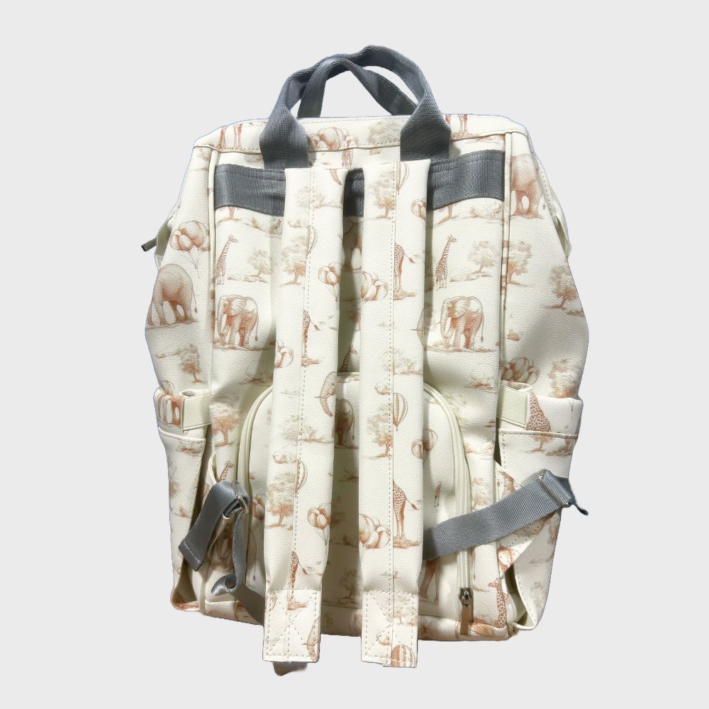 Pañalera Jirafas y Elefantes En Cuero Baby Luna Tipo Morral