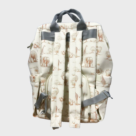 Pañalera Jirafas y Elefantes En Cuero Baby Luna Tipo Morral