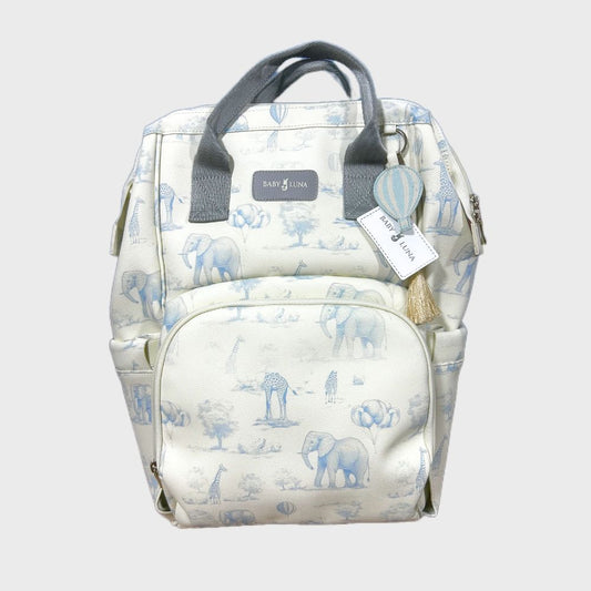 Pañalera Jirafas y Elefantes En Cuero Baby Luna Tipo Morral