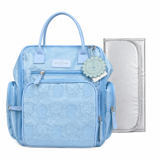 Pañalera Leoncitos Tipo Morral Con Cambiador Baby Luna Celeste