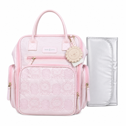 Pañalera Leoncitos Tipo Morral Con Cambiador Baby Luna Rosada
