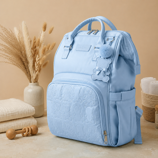 Pañalera Ositos Baby Luna Celeste Tipo Morral
