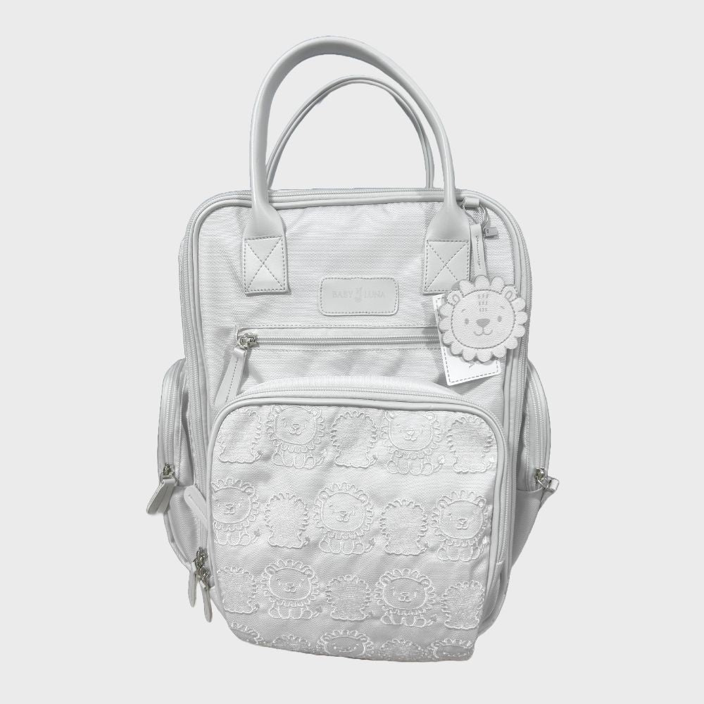 Pañalera Leonsitos Baby Luna Gris-Plateada Tipo Morral